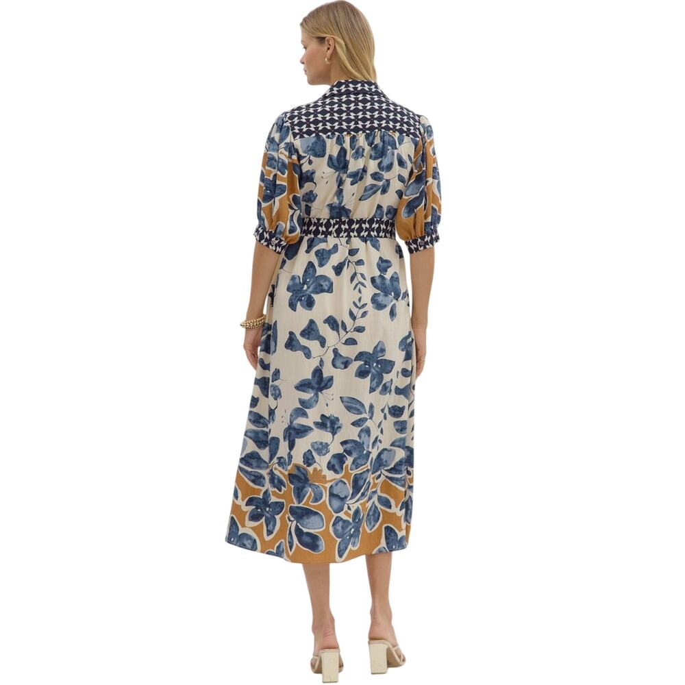 NWT Entro Botanical Print Midi Shirt Dress Belted Pockets Lined Large - Picture 3 of 3